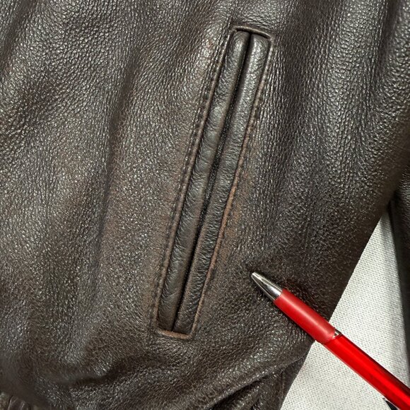Vintage Columbia Leather Bomber Jacket Brown Zip Front Pockets Lined Size XL - Picture 6 of 16